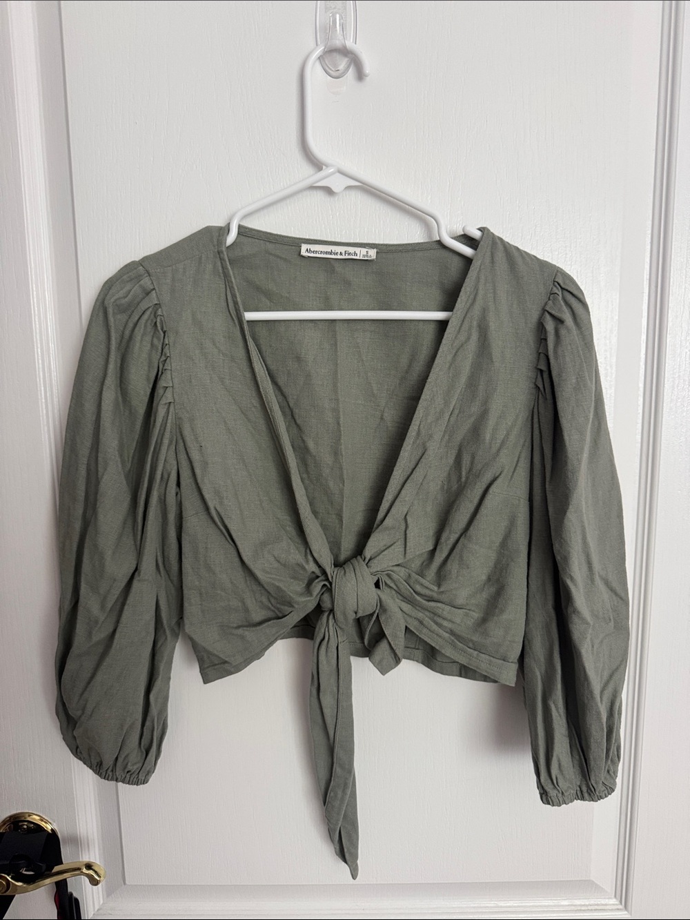 Abercrombie & Fitch Olive Tie-Front Crop Blouse
